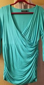 Faux wrap top in teal.